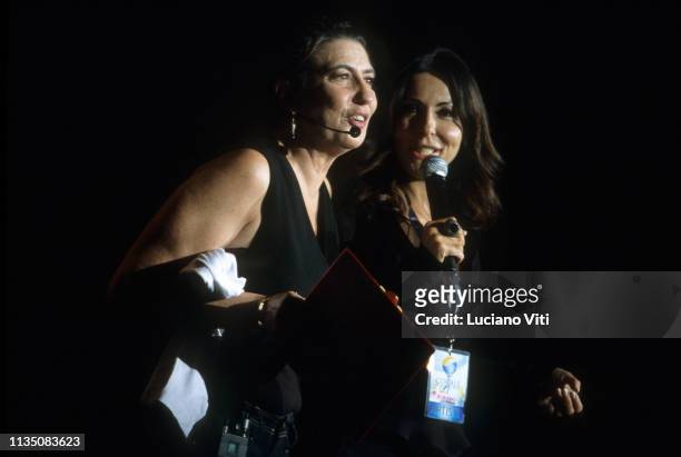 Italian TV host Serena Dandini and actress Sabrina Ferilli during rehearsals for a benefit concert for earthquake victims in Abruzzo , Olympic...