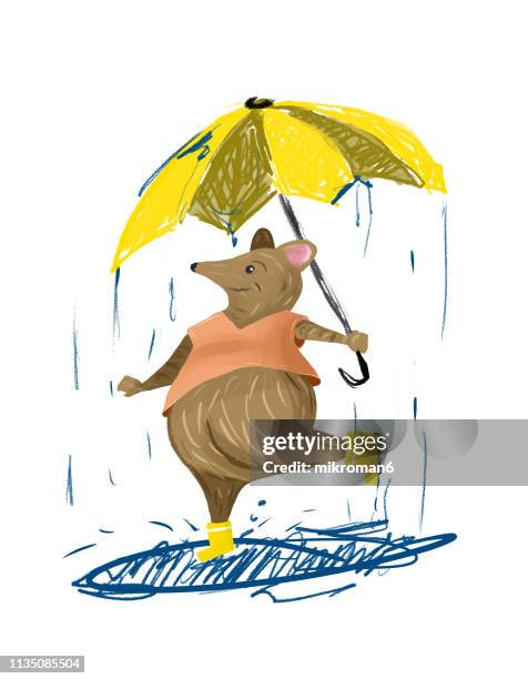 children illustration of a mouse with an umbrella - cute stock illustrations stock pictures, royalty-free photos & images