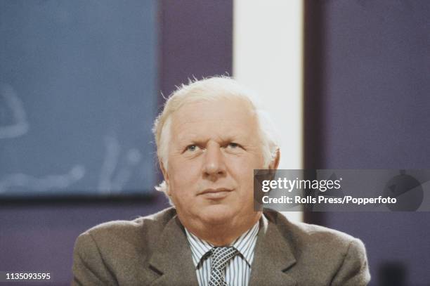 British Conservative Party politician and Secretary of State for Northern Ireland, Jim Prior pictured observing proceedings from the platform at the...