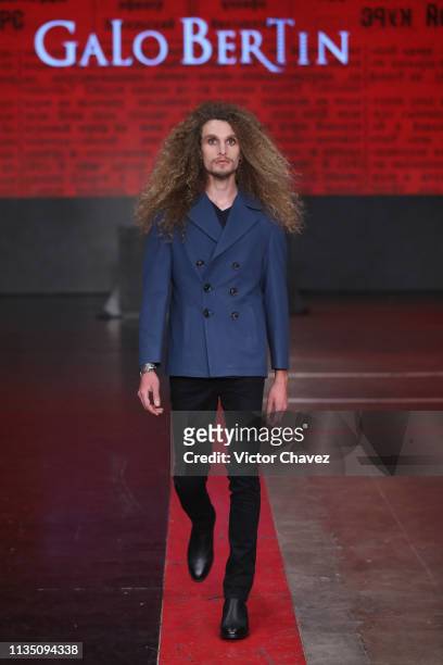 Model walks walks the runway during the Galo Bertin fashion show as part of the Mercedes-Benz Fashion Week Mexico Fall/Winter 2019 - Day 5 at Fronton...