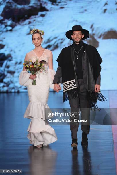 Model walks walks the runway during the Lydia Lavin fashion show as part of the Mercedes-Benz Fashion Week Mexico Fall/Winter 2019 - Day 5 at Fronton...