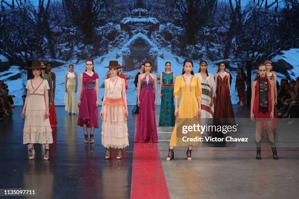 Models walk the runway during the Lydia Lavin fashion show as part of the Mercedes-Benz Fashion Week Mexico Fall/Winter 2019 - Day 5 at Fronton...