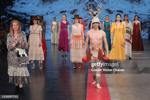 Fashion designer Lydia Lavin and models walk the runway during Mercedes-Benz Fashion Week Mexico Fall/Winter 2019 - Day 5 at Fronton Mexico on April...