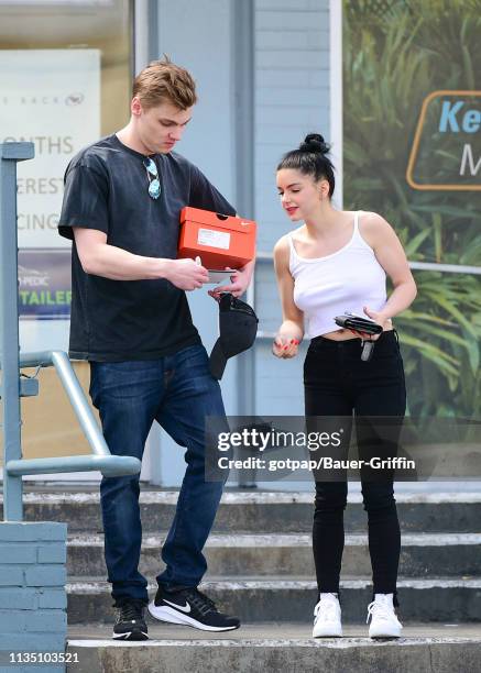 Ariel Winter and Levi Meaden are seen on April 05, 2019 in Los Angeles, California.