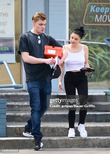 Ariel Winter and her boyfriend, Levi Meaden are seen on April 05, 2019 in Los Angeles, California.