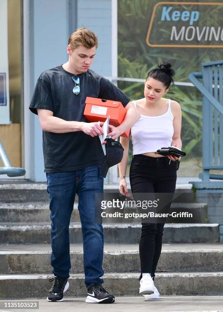 Ariel Winter and Levi Meaden are seen on April 05, 2019 in Los Angeles, California.