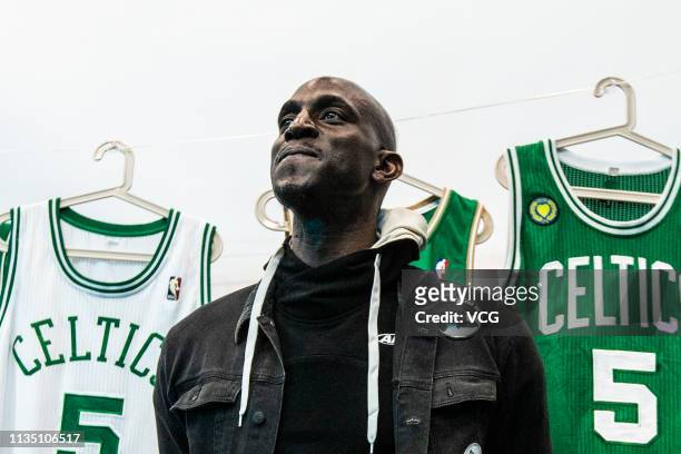 Former NBA player Kevin Garnett attends a press conference as spokesman for Hupu.com on March 11, 2019 in Shanghai, China.