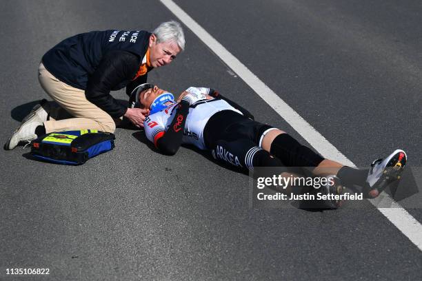 Warren Barguil of France and Team Arkea - Samsic / Crash / Injury / Medical Problem / Doctor / during the 77th Paris - Nice 2019, Stage 2 a 163,5km...