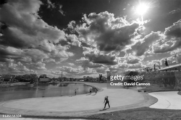 Black and white version of original colour image and graduated neutral density filter used on this image; Francesco Molinari celebrates holing a long...