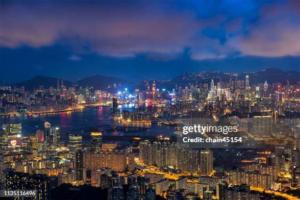 the beautiful night city which shows the n the beautiful night city which shows the night life and buildings in hong kong. - taipei business stock pictures, royalty-free photos & images