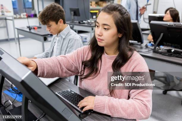 Computer Lab Picture Grlis Teenage Girl In A Computer Lab Highres Stock Photo