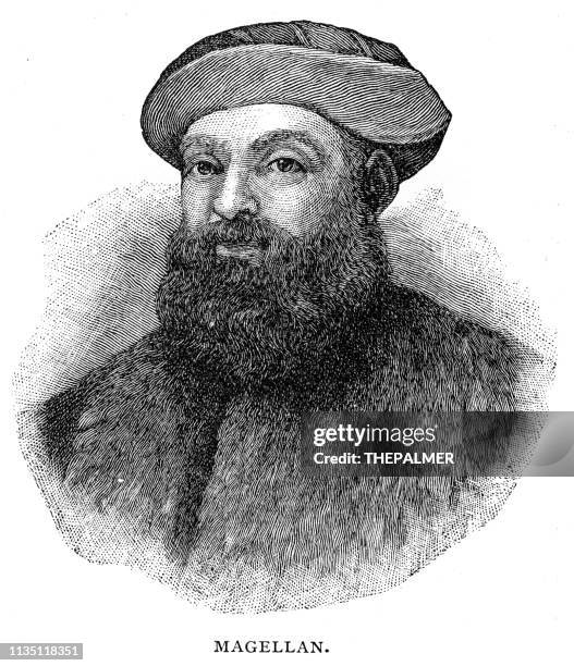 ilustraciones, imágenes clip art, dibujos animados e iconos de stock de ferdinand magellan grabado 1895 - magallanes