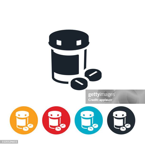 pill bottle and pills icon - pill bottle stock illustrations