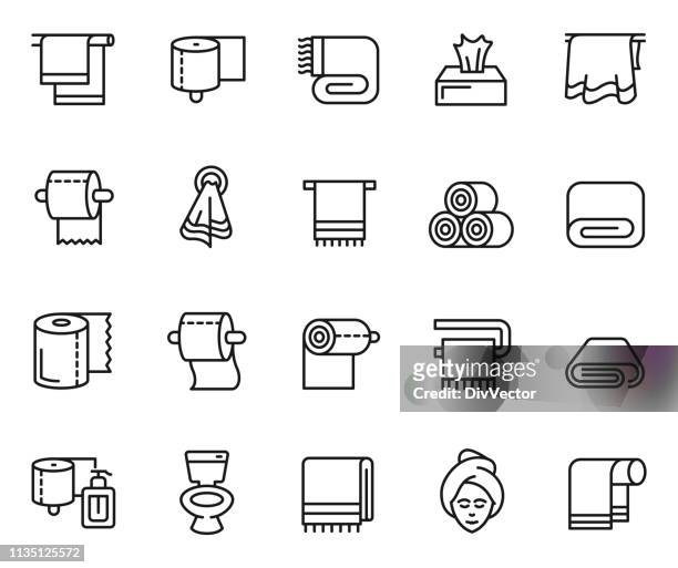 illustrazioni stock, clip art, cartoni animati e icone di tendenza di set di icone asciugamano e tovagliolo - asciugamano