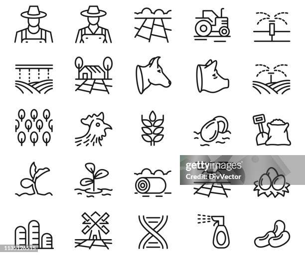 farming icon set - farmers stock illustrations