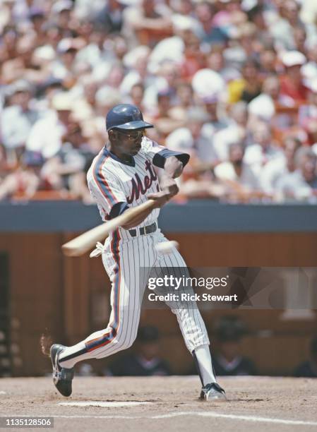 Mookie Wilson, Pinch hitter and Right Field for the New York Mets at bat during the Major League Baseball National League East game against the...