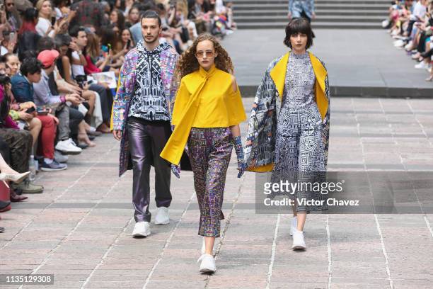 Models walk the runway during the Pineda Covalin fashion show as part of the Mercedes-Benz Fashion Week Mexico Fall/Winter 2019 - Day 5 at Bosque de...
