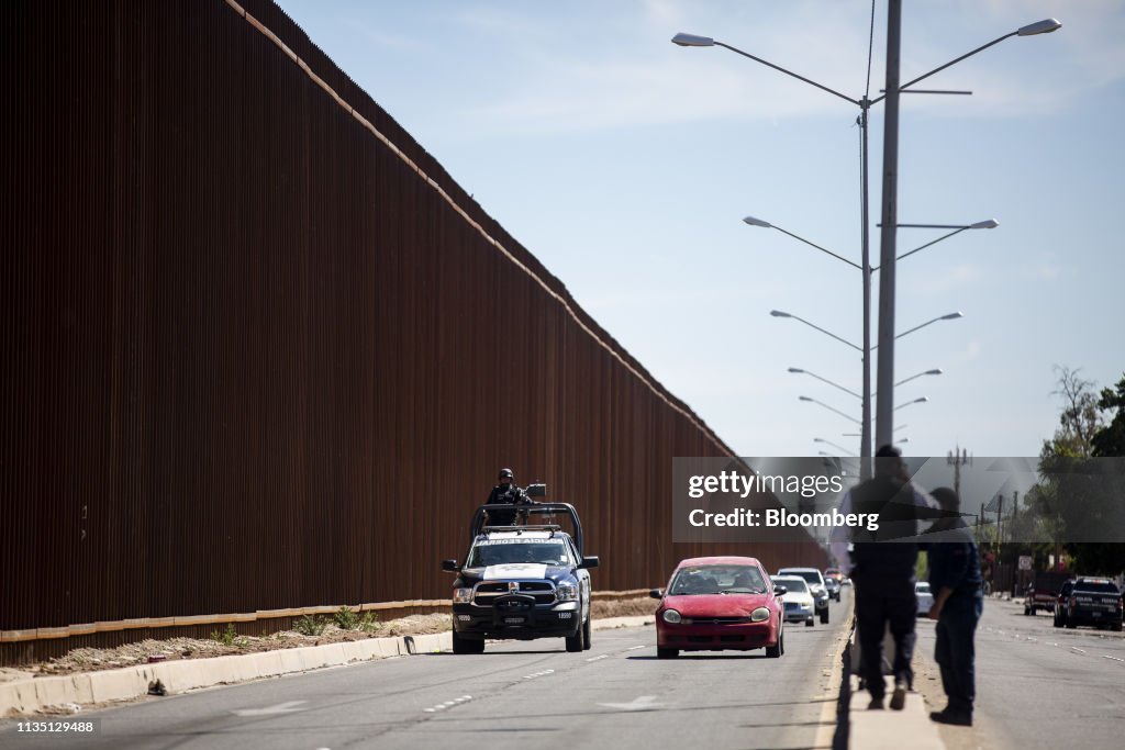 Views Of A Mexico Border Town As President Trump Holds Press Tour Of New Wall