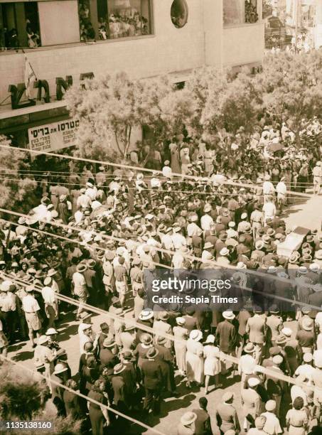 Palestine disturbances. Funeral of Meir Dizengoff, mayor of Tel-Aviv. Died on September 23, 1936. The funeral took place on the day following. 1936,...