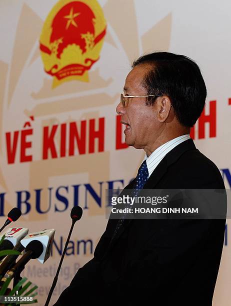 Vo Hong Phuc, Vietnamese Minister of Planning and Investments addresses the Vietnam Business Forum held in Hanoi on May 3, 2011 on the sideline of...