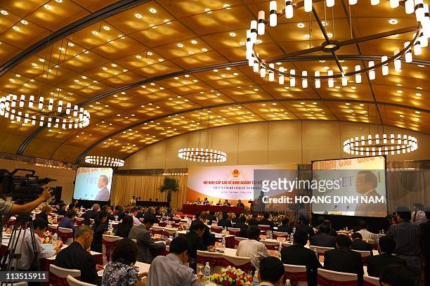 Vietnamese Deputy Prime Minister Hoang Trung Hai addresses the Vietnam Business Forum held in Hanoi on May 3, 2011 on the sidelines of the Asian...