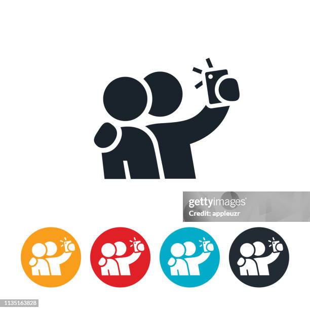 two people taking selfie icon - selfie stock illustrations