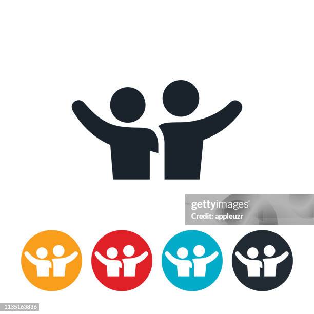 ilustraciones, imágenes clip art, dibujos animados e iconos de stock de icono de dos amigos - arm around