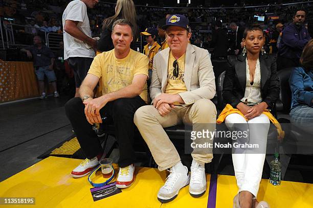 Actors Will Ferrell and John C. Reilly attend a game between the Dallas Mavericks and the Los Angeles Lakers in Game One of the Western Conference...