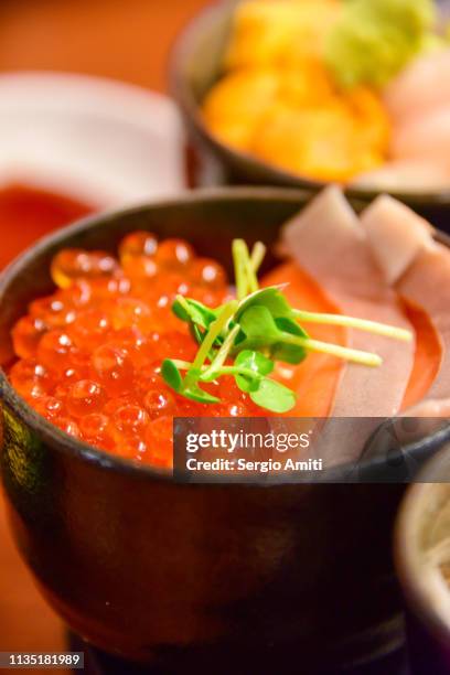 salmon ikura don - ikura stock pictures, royalty-free photos & images