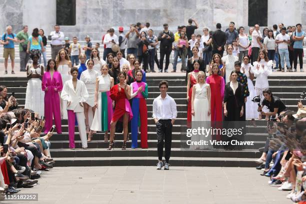 Fashion designer Kris Goyri walks the runway during Mercedes-Benz Fashion Week Mexico Fall/Winter 2019 - Day 5 at Bosque de Chapultepec Mexico on...