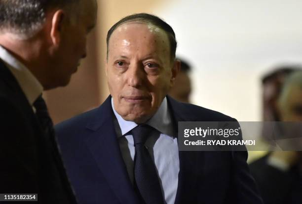 This picture taken on December 2, 2018 shows Algerian intelligence services chief Athmane Tartag during the visit of the Saudi crown prince to the...