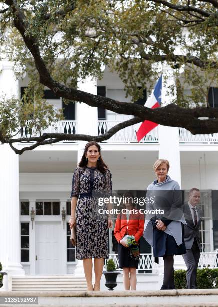 Her Royal Highness Crown Princess Mary of Denmark leaves the Governor's Mansion after meeting with the Governor of Texas, Greg Abbott on March 11,...