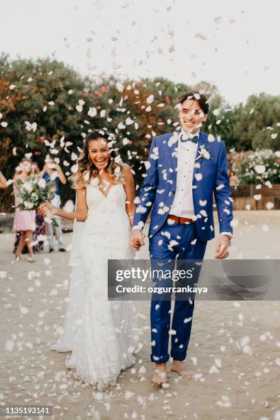 novia y novio - beach wedding fotografías e imágenes de stock