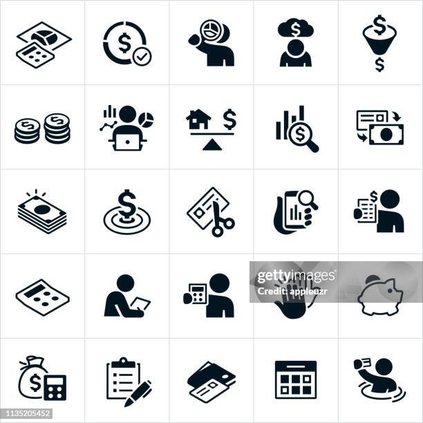 ikonen budgetiert - haushaltskosten stock-grafiken, -clipart, -cartoons und -symbole