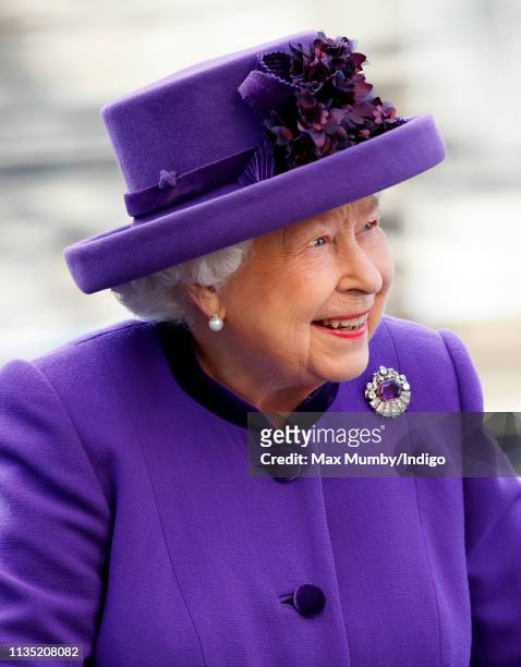 Queen Elizabeth II attends the 2019 Commonwealth Day service at Westminster Abbey on March 11, 2019 in London, England.