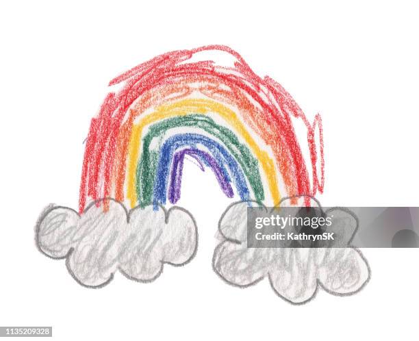 hand drawn rainbow - kids art stock illustrations