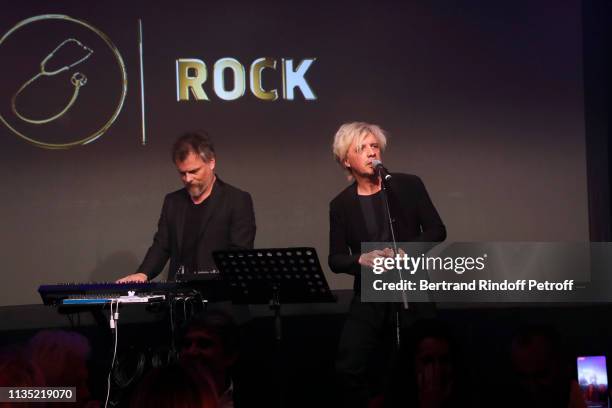 March 11: Members of Group Indochine, Nicola Sirkis and Oli de Sat perform during the "Stethos d'Or 2019" Charity Gala of the Foundation for...