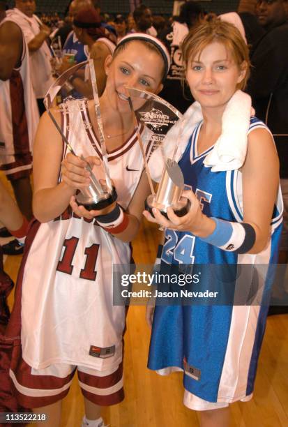 Beverley Mitchell and Elisha Cuthbert during *NSYNC's Challenge for the Children VI - Day 3 - Basketball Game at Office Depot Center in Sunrise,...