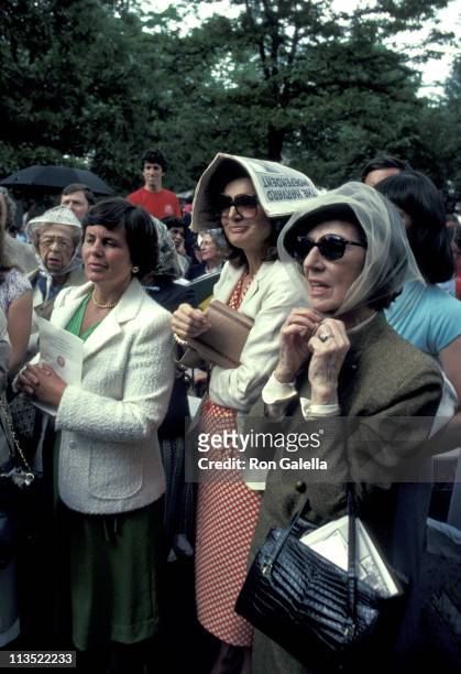 Jackie Onassis and mother Janet Auchincloss during Caroline & Michael Kennedy's Graduation From Harvard at Harvard University in Cambridge,...