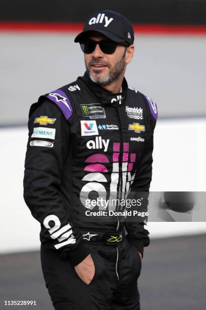Jimmie Johnson, driver of the Ally Chevrolet, prepares to drive during practice for the Monster Energy NASCAR Cup Series Food City 500 at Bristol...