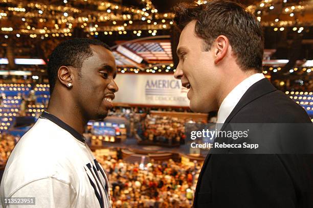 Sean "P. Diddy" Combs and Ben Affleck during Sean "P. Diddy" Combs Interviews Celebrities at the 2004 Democratic National Convention in Boston at...