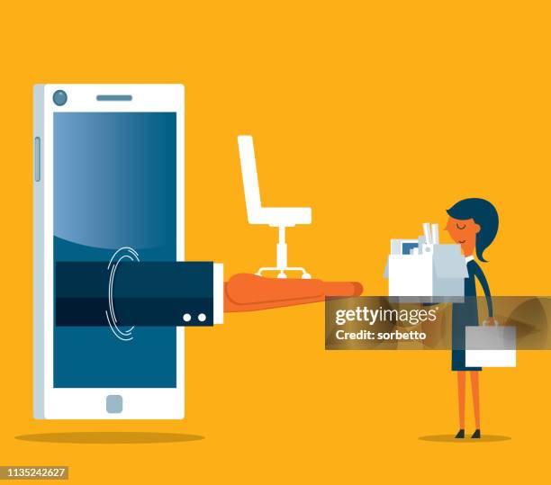 businesswoman - new job - smartphone - contract happy stock illustrations