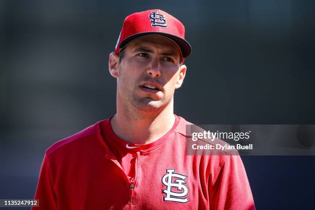 Paul Goldschmidt of the St. Louis Cardinals takes batting practice before the Grapefruit League spring training game against the New York Yankees at...