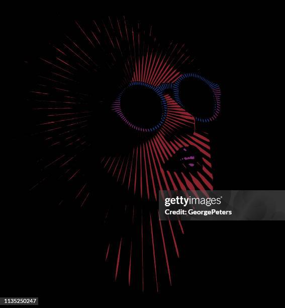 retro woman's face with vector sunbeams - head exploding stock illustrations