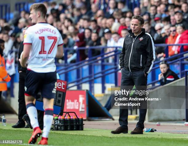 Bolton Wanderers' manager Phil Parkinson during the Sky Bet Championship match between Bolton Wanderers and Ipswich Town at Macron Stadium on April...