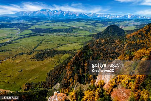 aerial view from the pieniny mountains to the tatras, poland - tatra stock pictures, royalty-free photos & images