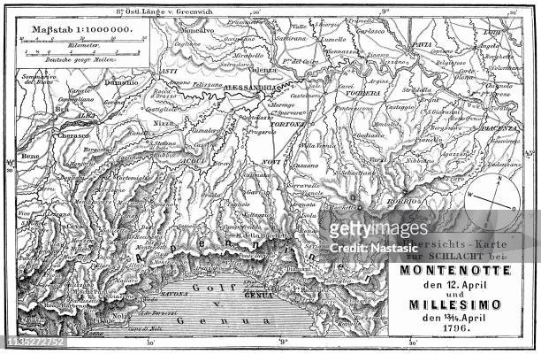 outline map of the battle of montenotte april 12 and millesimo the 13/14. april 1796 - soldier mapping stock illustrations