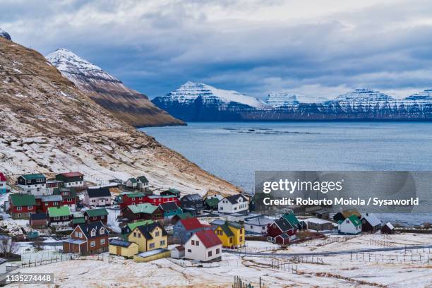 coastal village of funningur, eysturoy, faroe islands - faroe islands bildbanksfoton och bilder