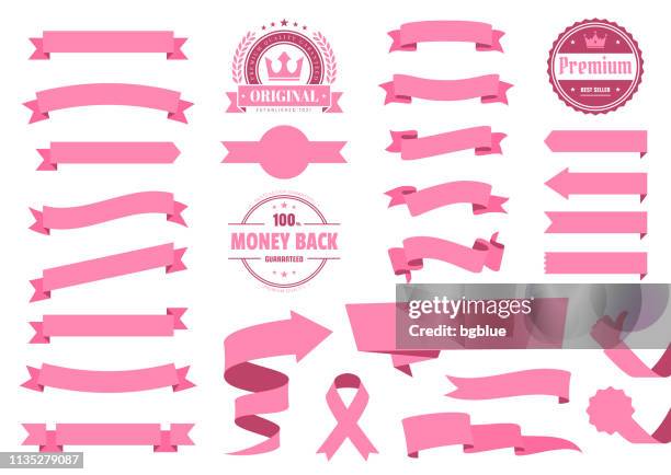 ilustraciones, imágenes clip art, dibujos animados e iconos de stock de conjunto de cintas de color rosa, banners, insignias, etiquetas-elementos de diseño sobre fondo blanco - rosa pálido