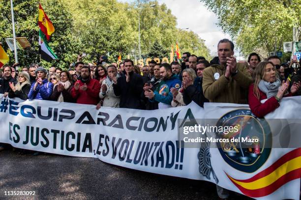 Javier Ortega Smith , general secretary of far right party VOX, and Albert Rivera , leader of Ciudadanos party, supporting a demonstration where...